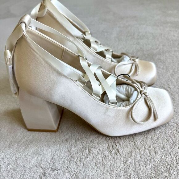 Cider Ballet Satin Bow Mary Jane Heels - Picture 3 of 14